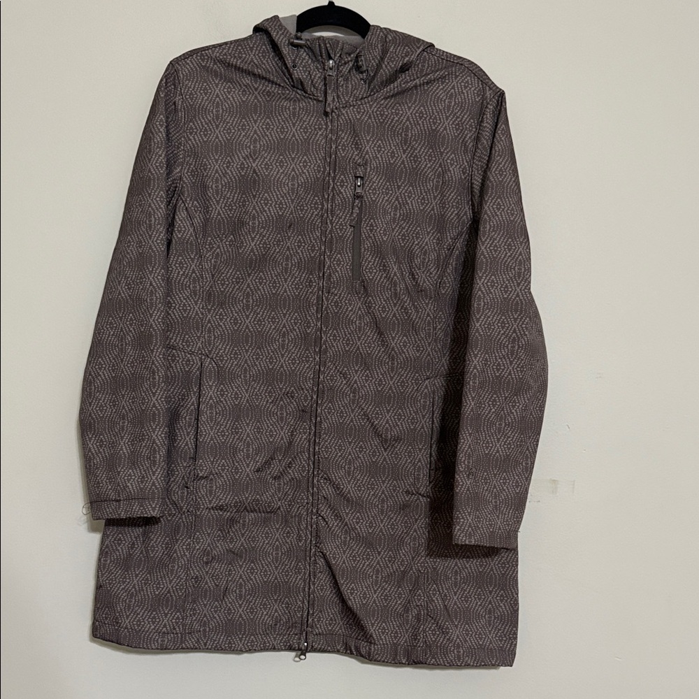 Free country Brown Patterned Hooded Coat WOMEN XL soft-shell full zip casual